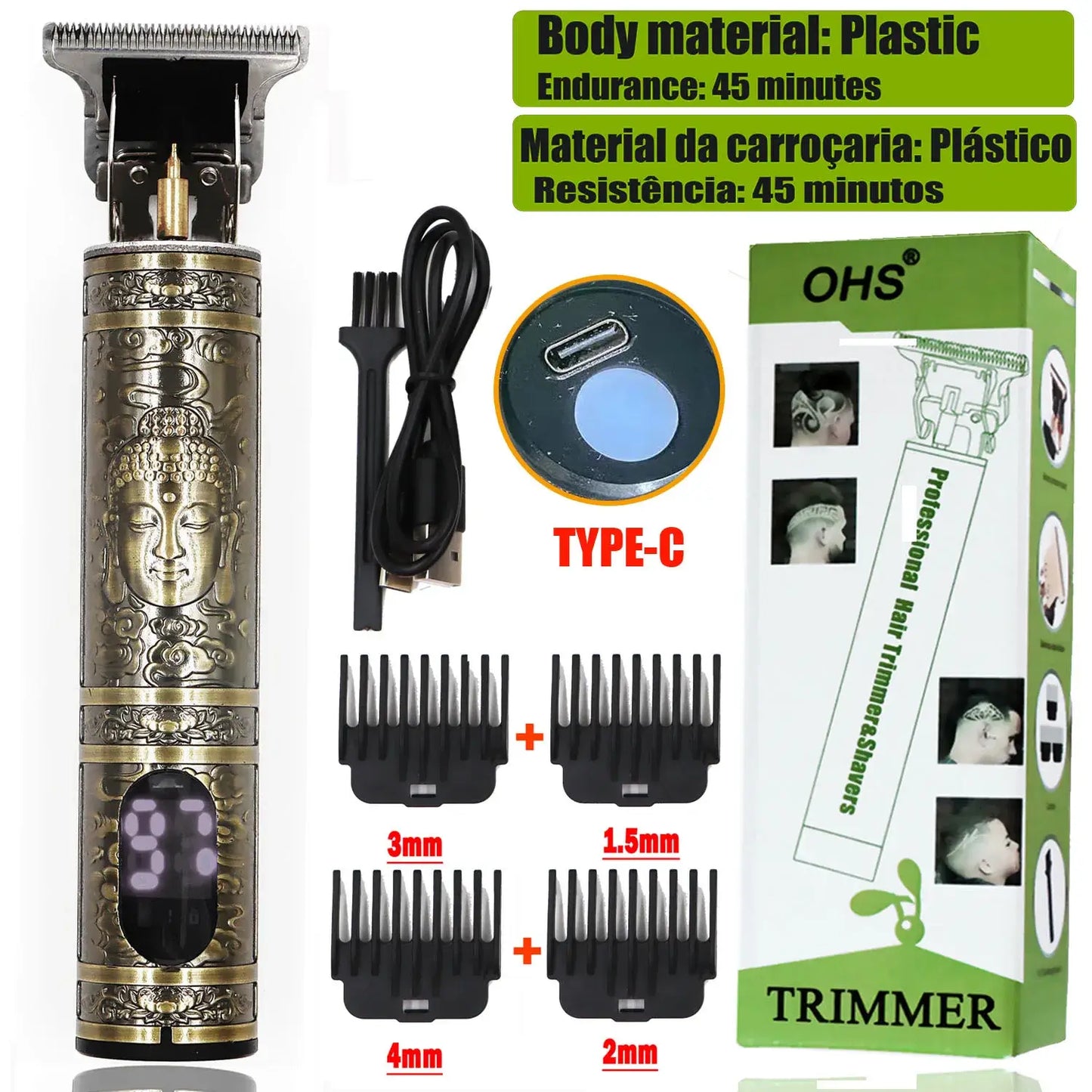 OHS Rechargeable Vintage T9 Cordless Hair Clipper Trimmer OHS XL1 Buddha