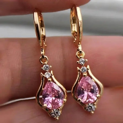 Classic Trend Earrings Gold Color Filled Zircon Dangle Jewelry C739-2