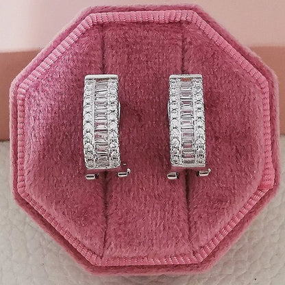 Elegant Princess Round Silver Korean Cubic Zirconia Stud Earrings for Women Anniversary Gift