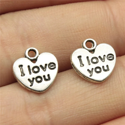 40pcs Antique Silver Love Heart Charms DIY Jewelry Set