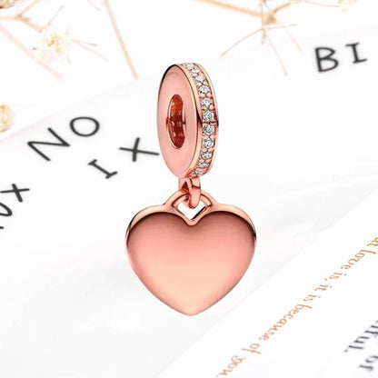 Rose Gold Winged Angel Heart Charm Bead Pink Daisy Spacer