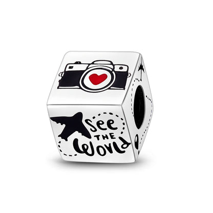 Travel Series 925 Silver Plane World Paris Charm Beads for Bracelet Jewelry Making KTC520