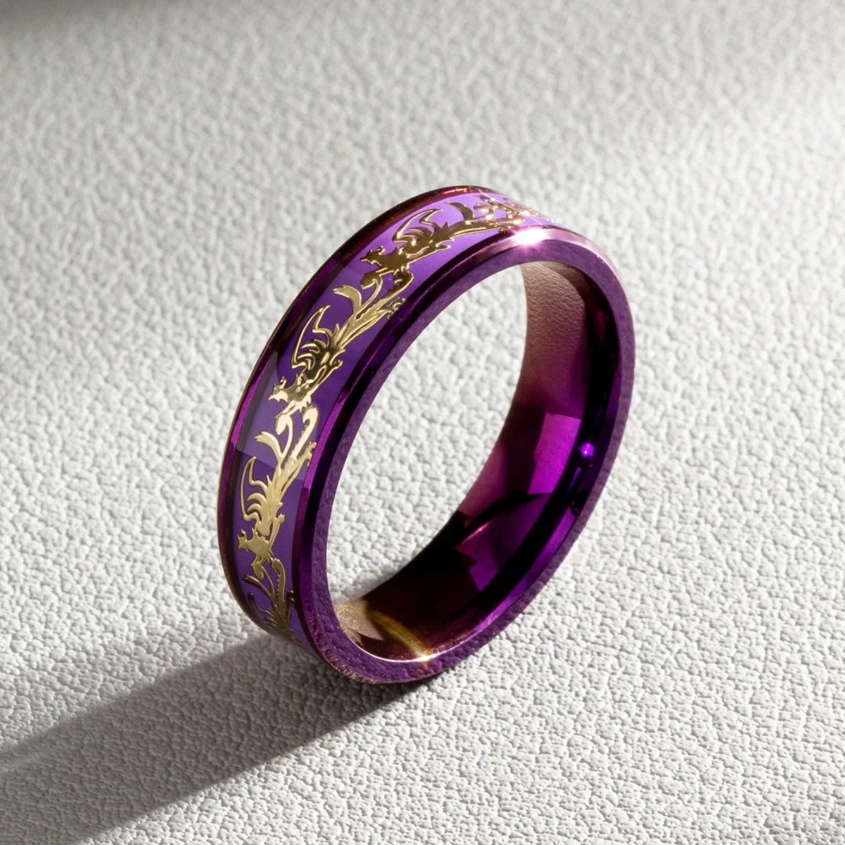Purple Dragon Phoenix Stainless Steel Couple Rings for Wedding and Gift