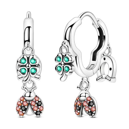 925 Sterling Silver Lucky Four Leaf Clover And Horseshoe Charms With Green Zircon For Bracelet Necklace Earrings