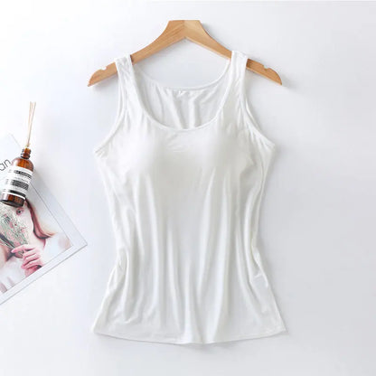 2023 Women’s Slim Fit Vest Tops with Built-In Bra Padded Neck Tank Casual Solid Color Shirts