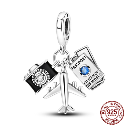Inlaid Zircon Heart Charm Beads 925 Sterling Silver Dangle for Bracelets SMC4016