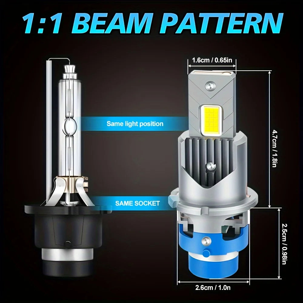 Xenon LED D2S D2R D4S D4R Bulbs 6500K White High Low Beam 3570 CSP Chip 12-24V Cooling Fan Canbus Error-Free