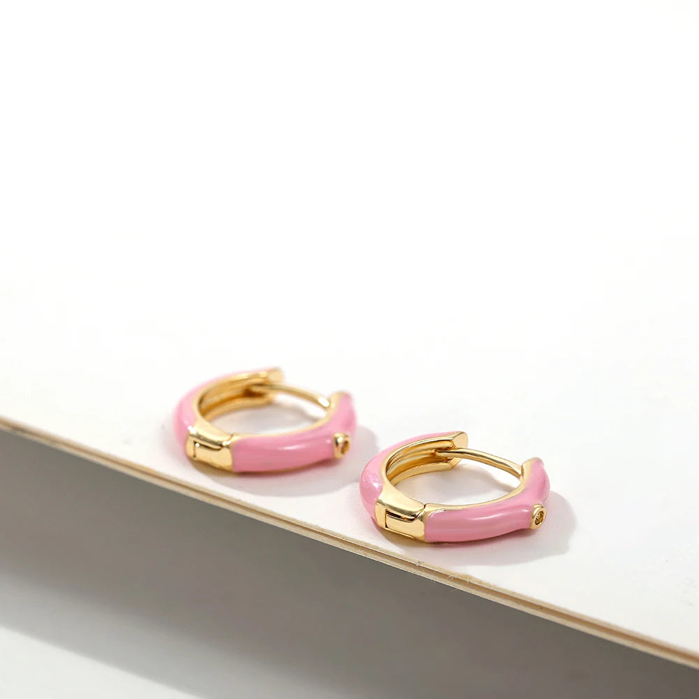 Charming Pink Heart Zircon Huggie Earrings Set for Women Fashion Hoop Jewelry