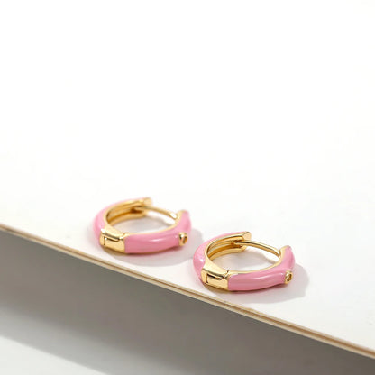 Charming Pink Heart Zircon Huggie Earrings Set for Women Fashion Hoop Jewelry