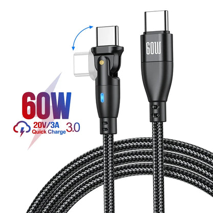 AUFU 100W USB C Fast Charging Cable 3M 5A PD Power Cord with 180 Degree Rotate for MacBook iPad Samsung Xiaomi