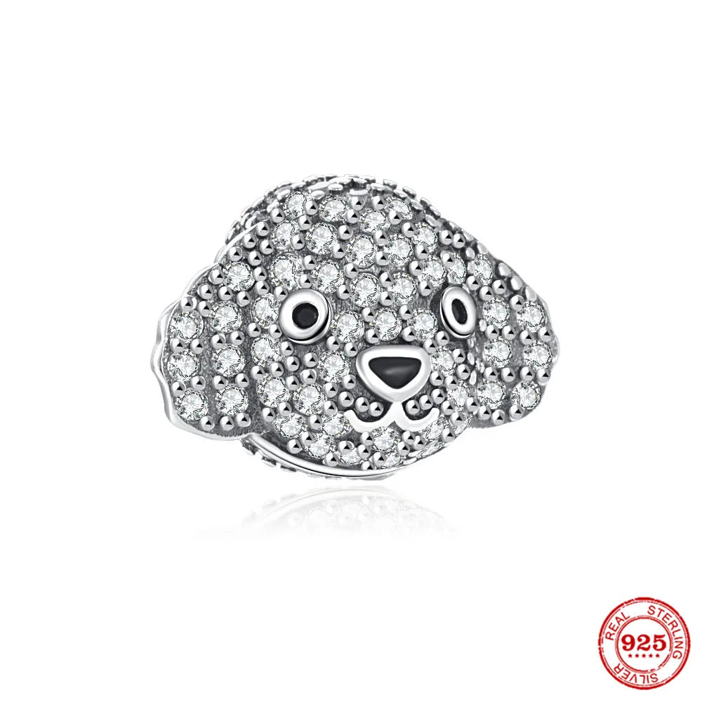 Sterling Silver Paw Print and Bone Charm Bead for Pet Bracelet Jewelry B2315