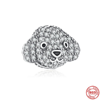 Sterling Silver Paw Print and Bone Charm Bead for Pet Bracelet Jewelry B2315