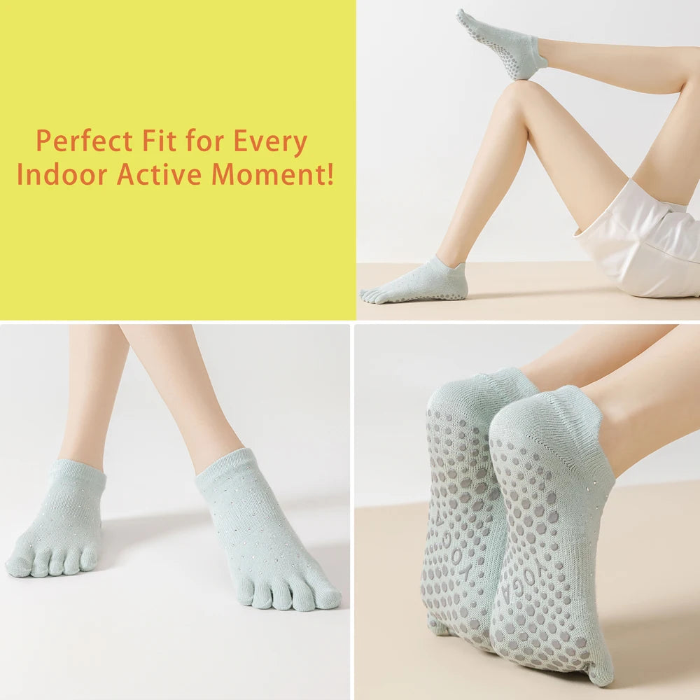 Celebrity Loved Womens Rhinestone Grip Yoga Toe Socks