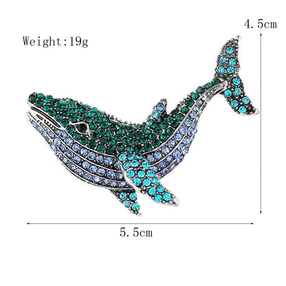 Vintage Black Dolphin Rhinestone Brooch for Women - Elegant Whale Pendant Pin for Party and Wedding