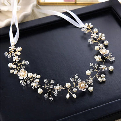 Elegant Bohemian Pearl Floral Headband for Romantic Beach Weddings
