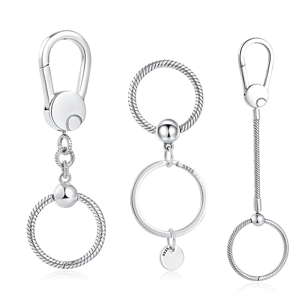 Authentic 925 Sterling Silver Key Ring Charm Holder Set for Women