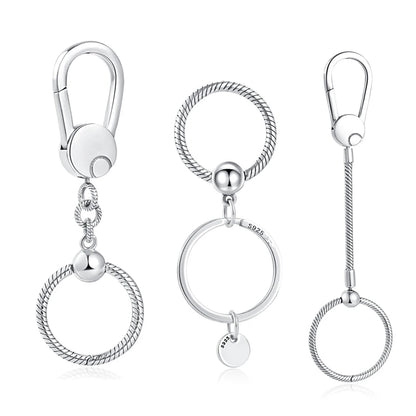 Authentic 925 Sterling Silver Key Ring Charm Holder Set for Women