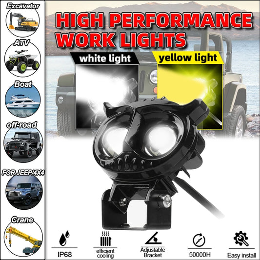 Owl LED Motorcycle Headlight 30W 3000K 6000K Adjustable Fog Lamp for Scooters ATVs Cars and Trucks