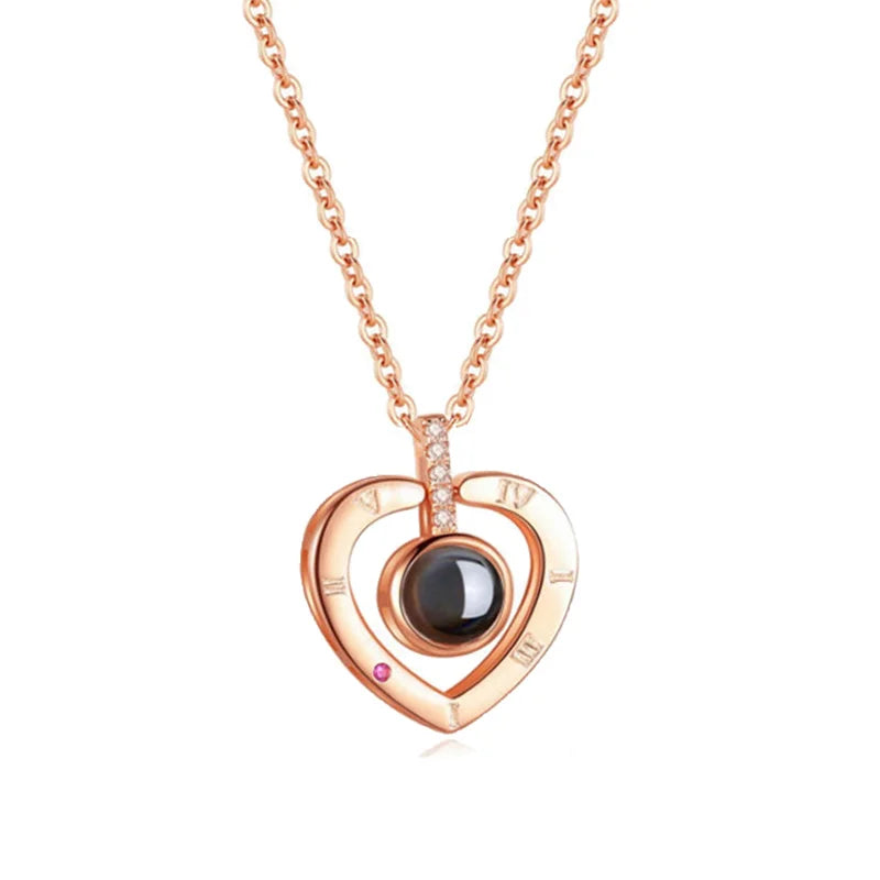 Custom Photo Projection Necklace Copper Pendant with Titanium Steel Chain for Women Rose Golden-02 45cm