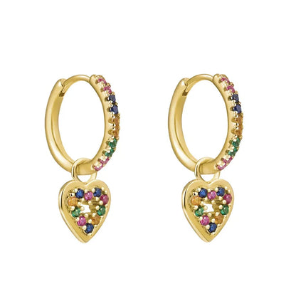 Colorful Crystal Heart Hoop Earrings for Women in Stainless Steel with 14k Gold Plating and Cubic Zirconia Luxury Jewelry
