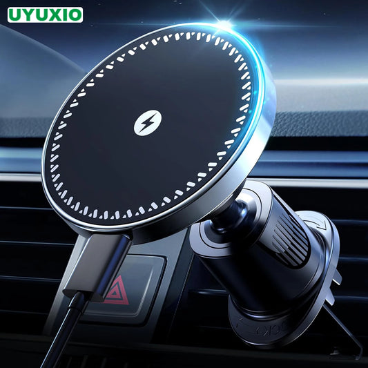 UYUXIO Strong Magnetic Wireless Car Phone Charger Adapter 15W Air Vent Holder for iPhone 16 15 14 13 Pro Max Plus 12