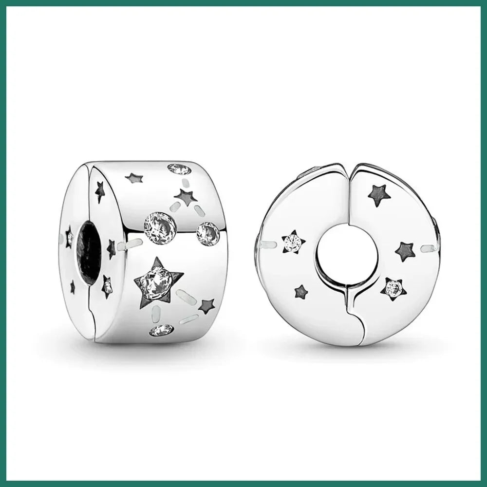 925 Sterling Silver Blue Star Gold Sun Pink Moon Zircon Beads Charms for DIY Jewelry Gifts