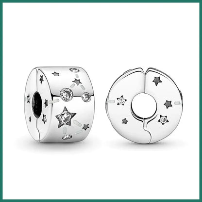 925 Sterling Silver Blue Star Gold Sun Pink Moon Zircon Beads Charms for DIY Jewelry Gifts