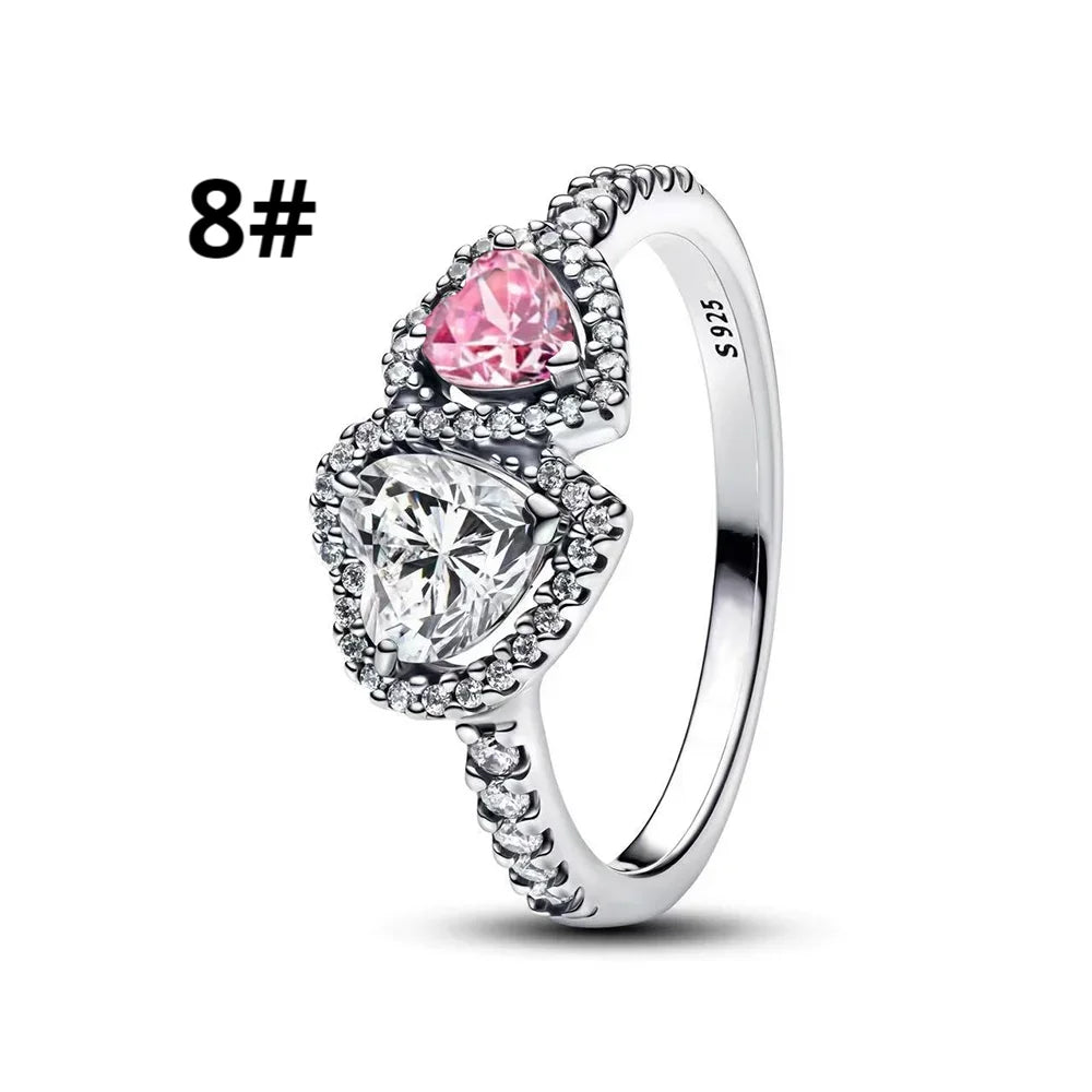 925 Sterling Silver Heart Jewelry Set With Colorful Zircon Sparkling Ring Earrings and Necklace for Women Gift