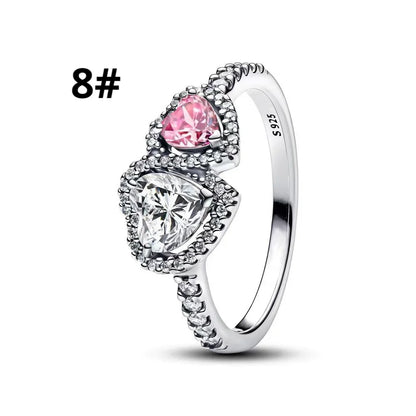 925 Sterling Silver Heart Jewelry Set With Colorful Zircon Sparkling Ring Earrings and Necklace for Women Gift