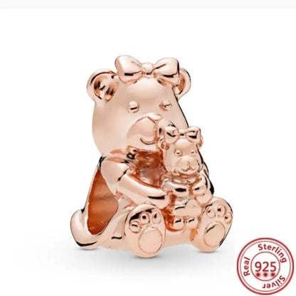 Cute Animal Family Charm Beads for DIY Silver Bracelet Jewelry Making Y334