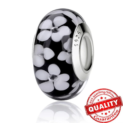 Colorful Flower Murano Glass Charm 925 Sterling Silver Top Rated DIY Jewelry for Bracelets and Necklaces LLZ007-BL