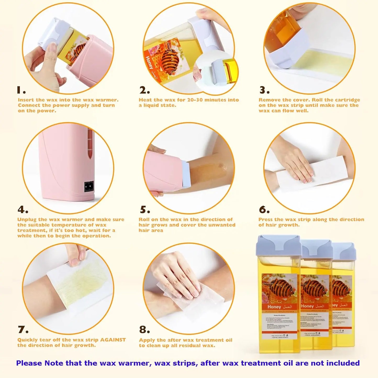Painless Roll On Wax Cartridge with Honey and Aloe for Effortless Bikini and Body Hair Removal
