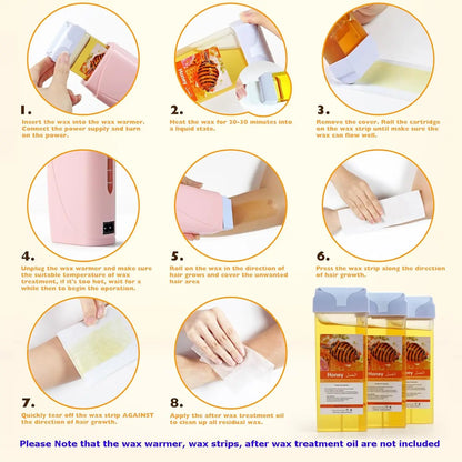 Painless Roll On Wax Cartridge with Honey and Aloe for Effortless Bikini and Body Hair Removal