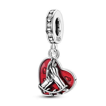 Original 925 Sterling Silver Heart Bow Mom Charm with Zircon for Women DIY Bracelets and Necklaces Fine Birthday and Mothers Day Jewelry Gift