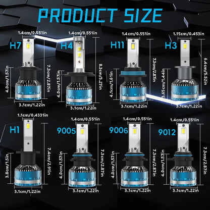 Universal LED Headlight Bulbs H4 H7 H11 6000K 30000LM 12V