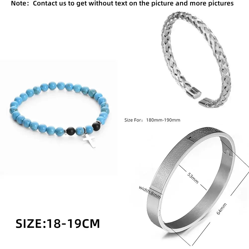 3pcs Set Men Stainless Steel Carving Bangle Cross Bracelet