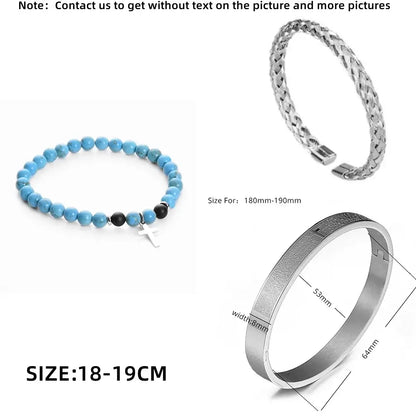 3pcs Set Men Stainless Steel Carving Bangle Cross Bracelet