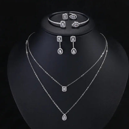 Rakol Women Double Layer Necklace Zircon Jewelry Set