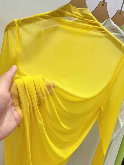 Dozw Transparent Gauze Top Women Half High Collar Sunscreen