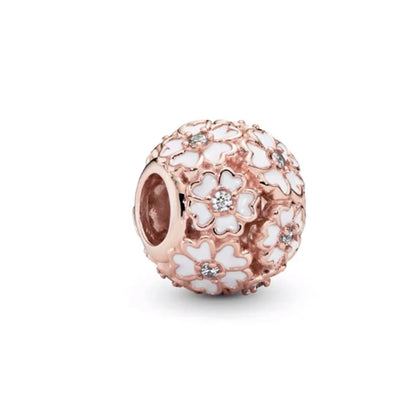 Sparkling Rose Gold Family Tree & Flower Charm Bead for European Silver Bracelet YY1182