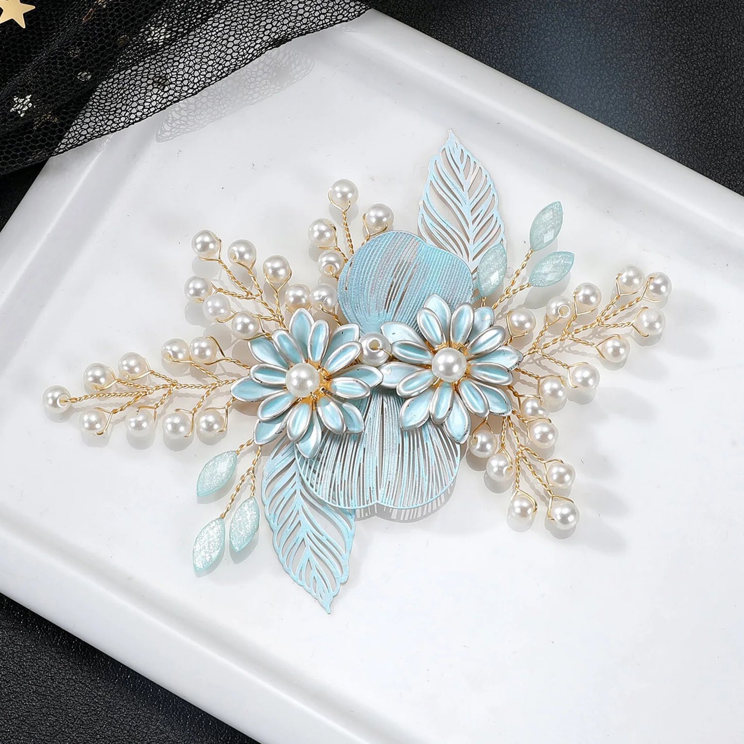 Elegant Bridal Pearl Hairpins Gold Metal Flower Hair Accessories for Women and Girls