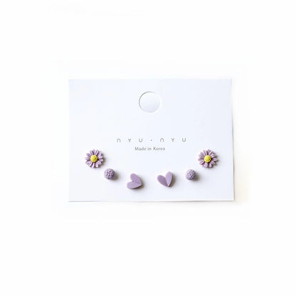 Mixed Color Ceramic Stud Earrings Set for Women Featuring Flower Star Airplane and Planet Designs
