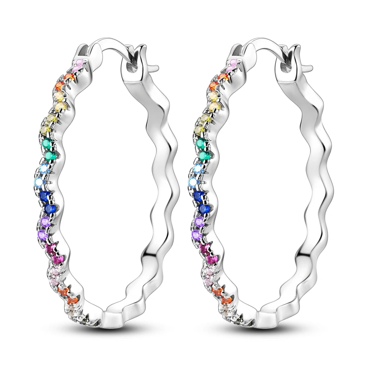 925 Silver Geometric Hoop Earrings for Women with Zircon Moon and Heart Design Fashion Jewelry Gift