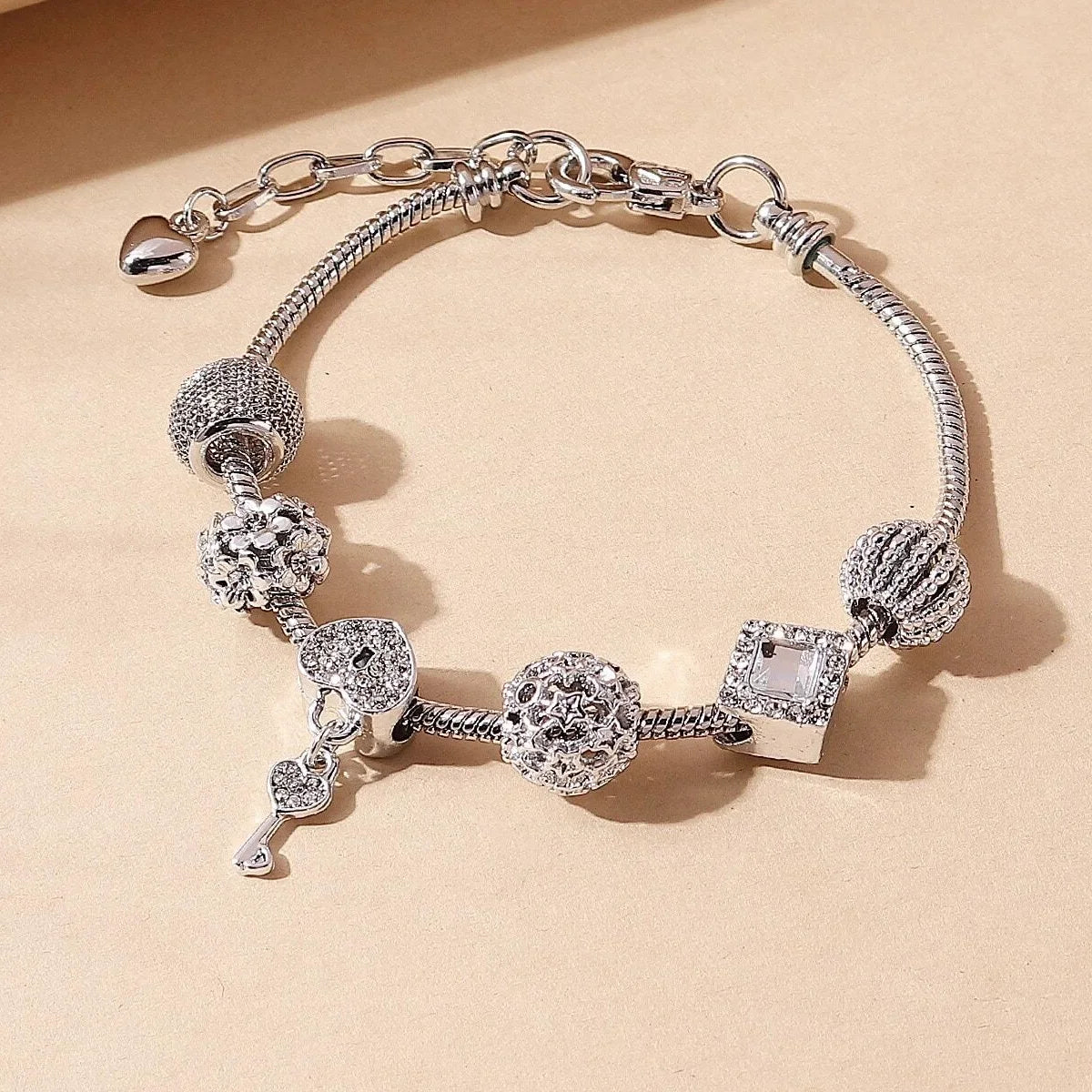 Women's Fashion Beaded Love Bracelet Exquisite Sterling Silver Jewelry for Every Occasion 4078-2-Silvery