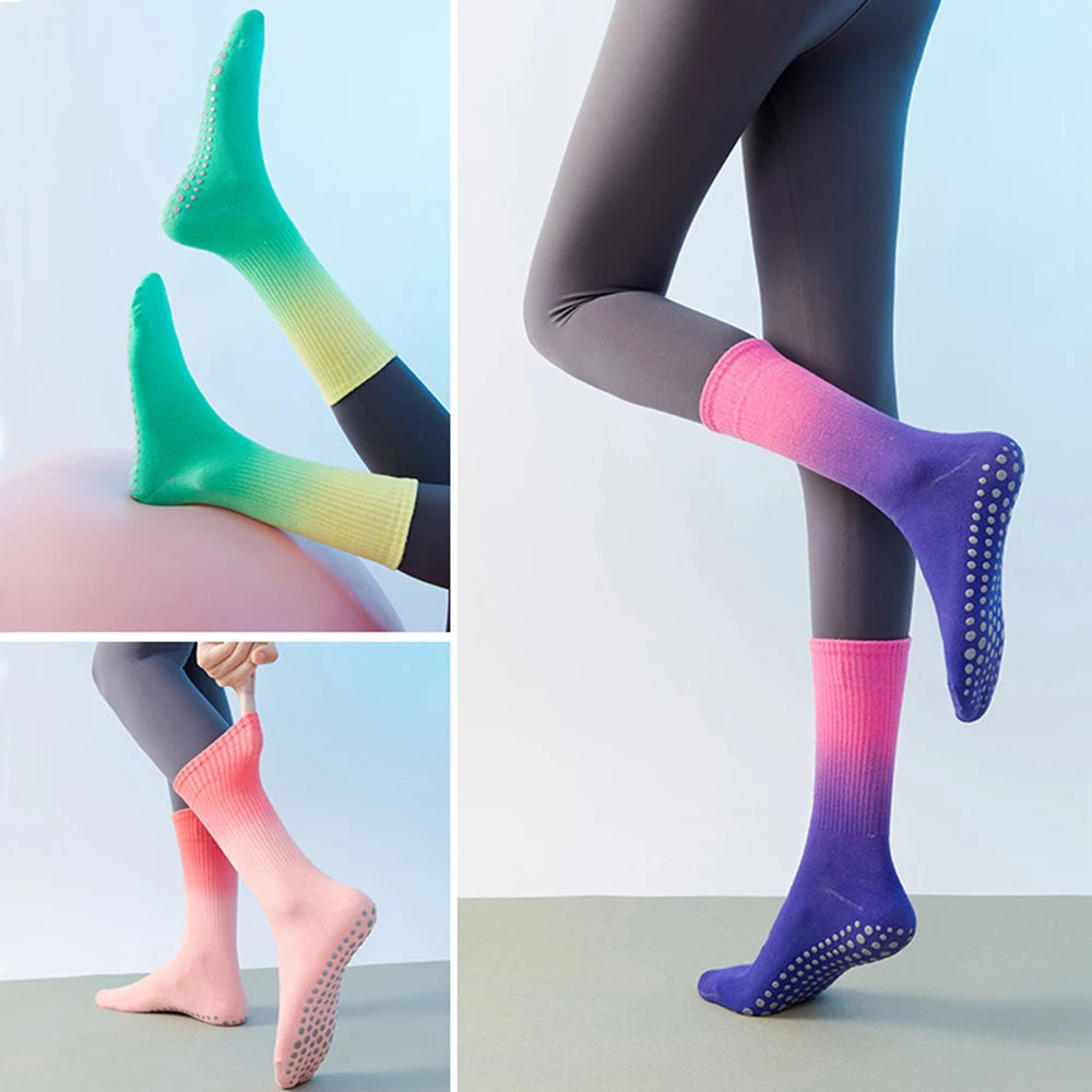 Colorful Women Cotton Mid Tube Non Slip Yoga Pilates Socks