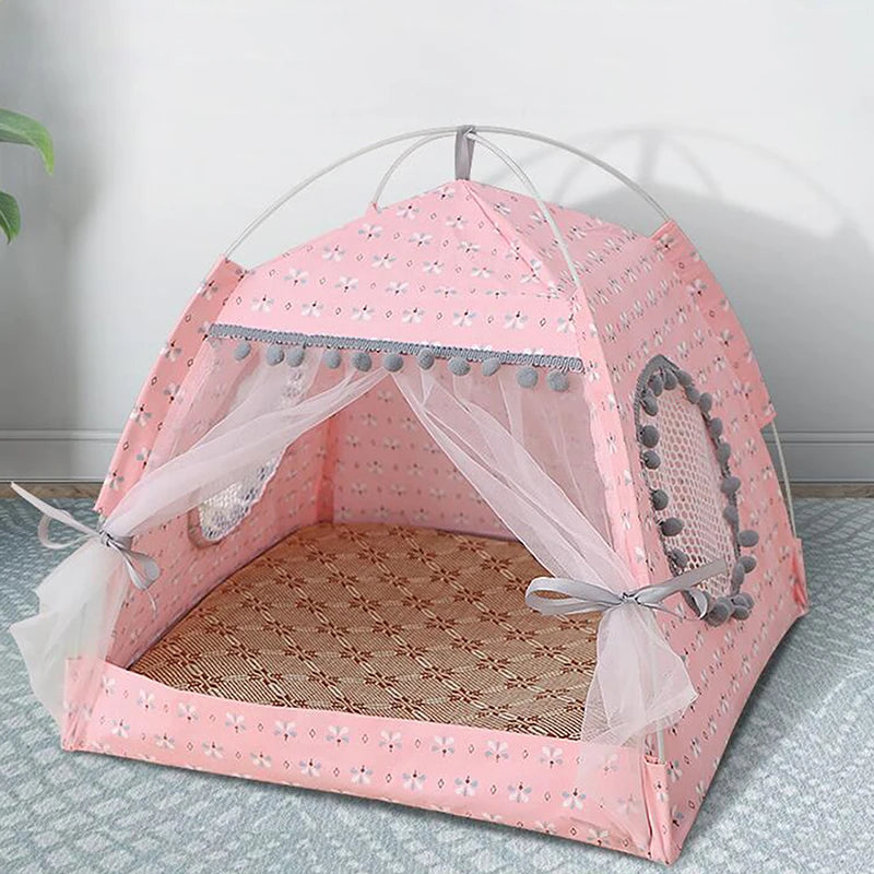 Sweet Princess Cat Bed Foldable Tent Cute Cat House Cushion pink