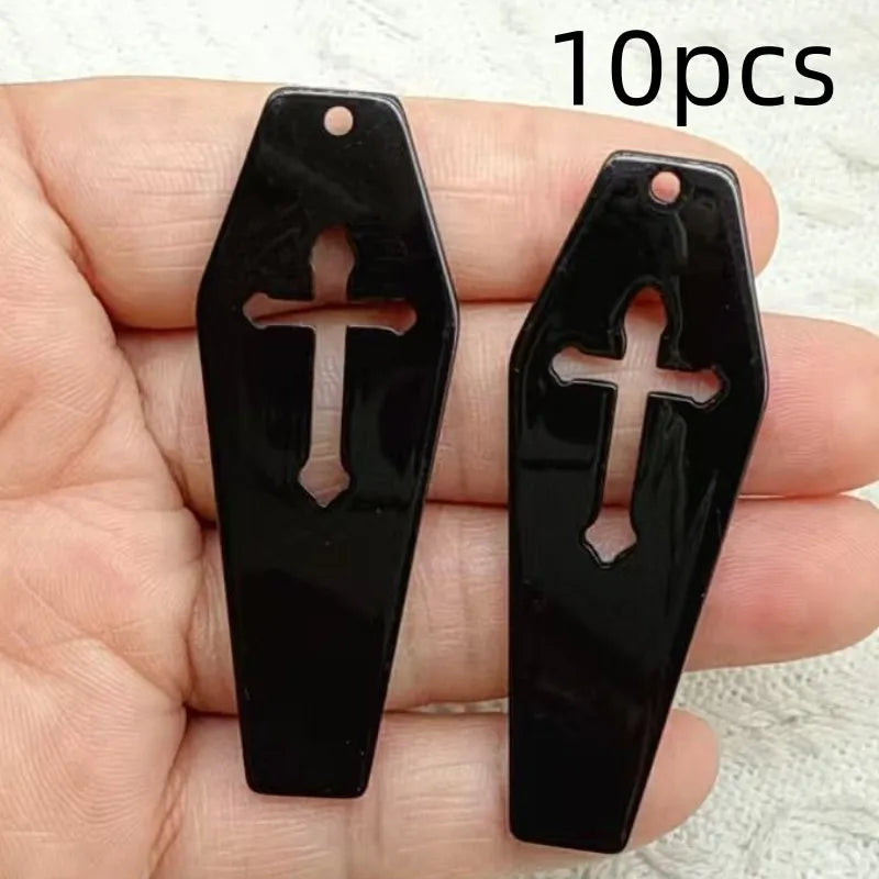 10pcs Halloween Coffin Cross Acrylic Charms DIY Pendants