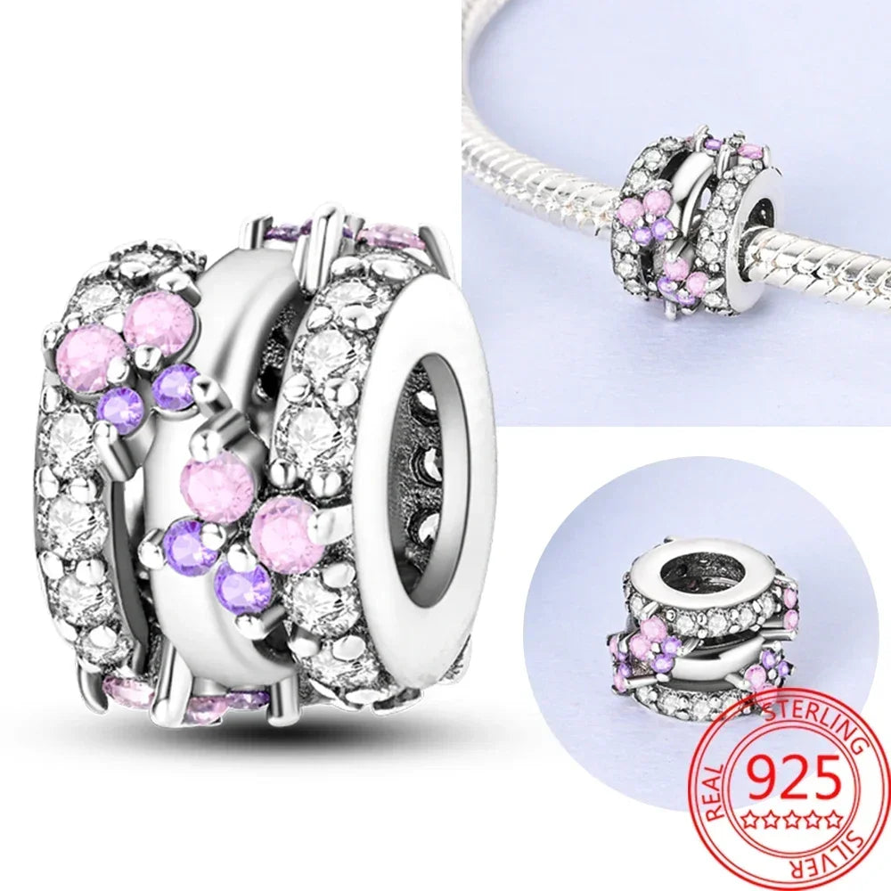 925 Sterling Silver Colorful Butterfly And Cherry Blossom Beads Clip Charm For DIY Bracelets Fine Zircon Jewelry