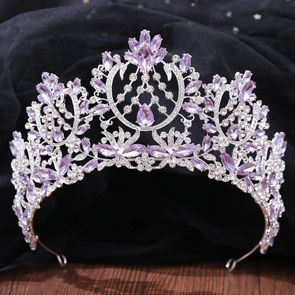 Baroque Crystal Rhinestone Tiara - Vintage Bridal Crown for Weddings & Prom Silver Purple