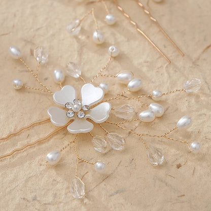 Elegant Pearl Flower Hair Clip Set for Bridal Wedding Accessories